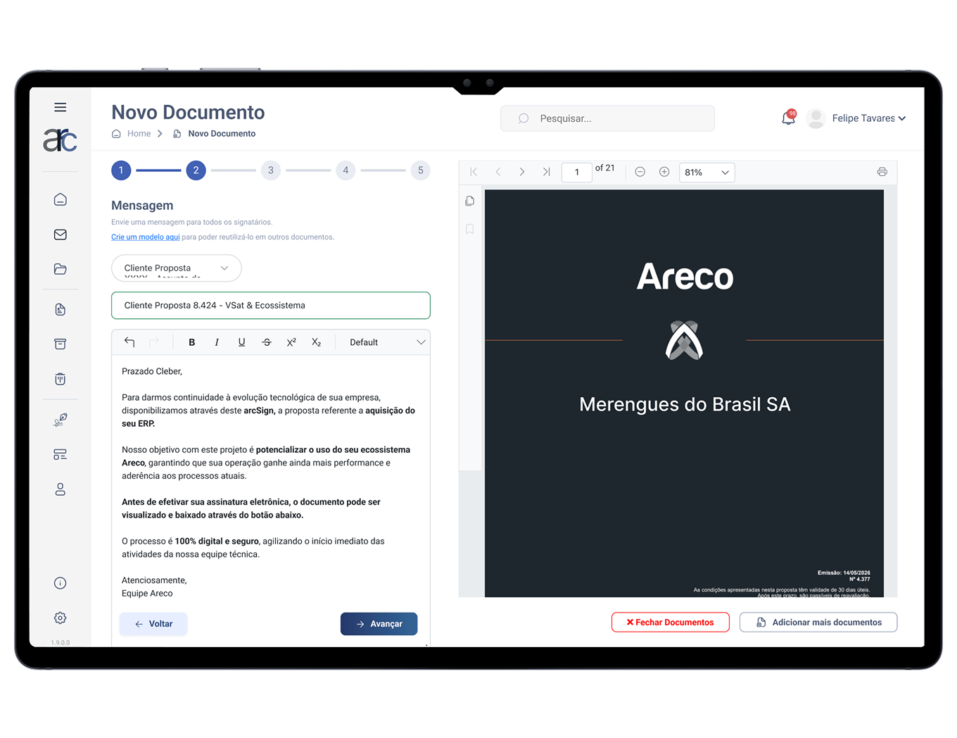 Funcionalidades: Documentos & Envio
