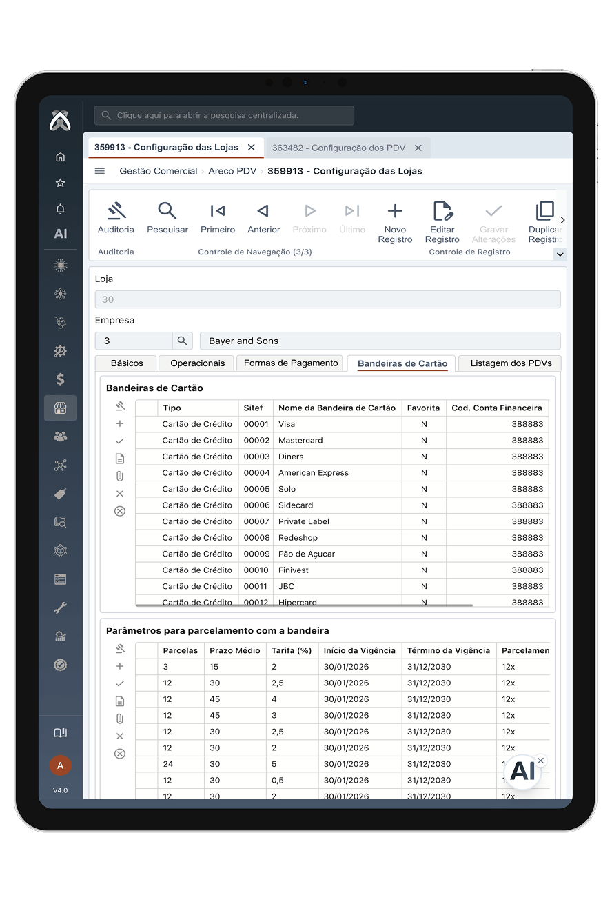 Funcionalidades: Meios de Pagamento