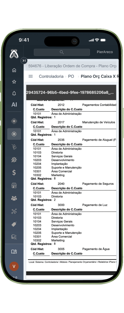 Funcionalidades: Visibilidade financeira