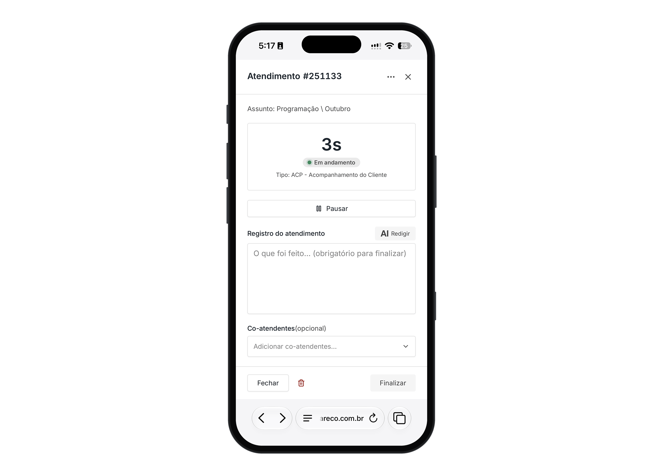 Funcionalidades: Tipos de Atendimento
