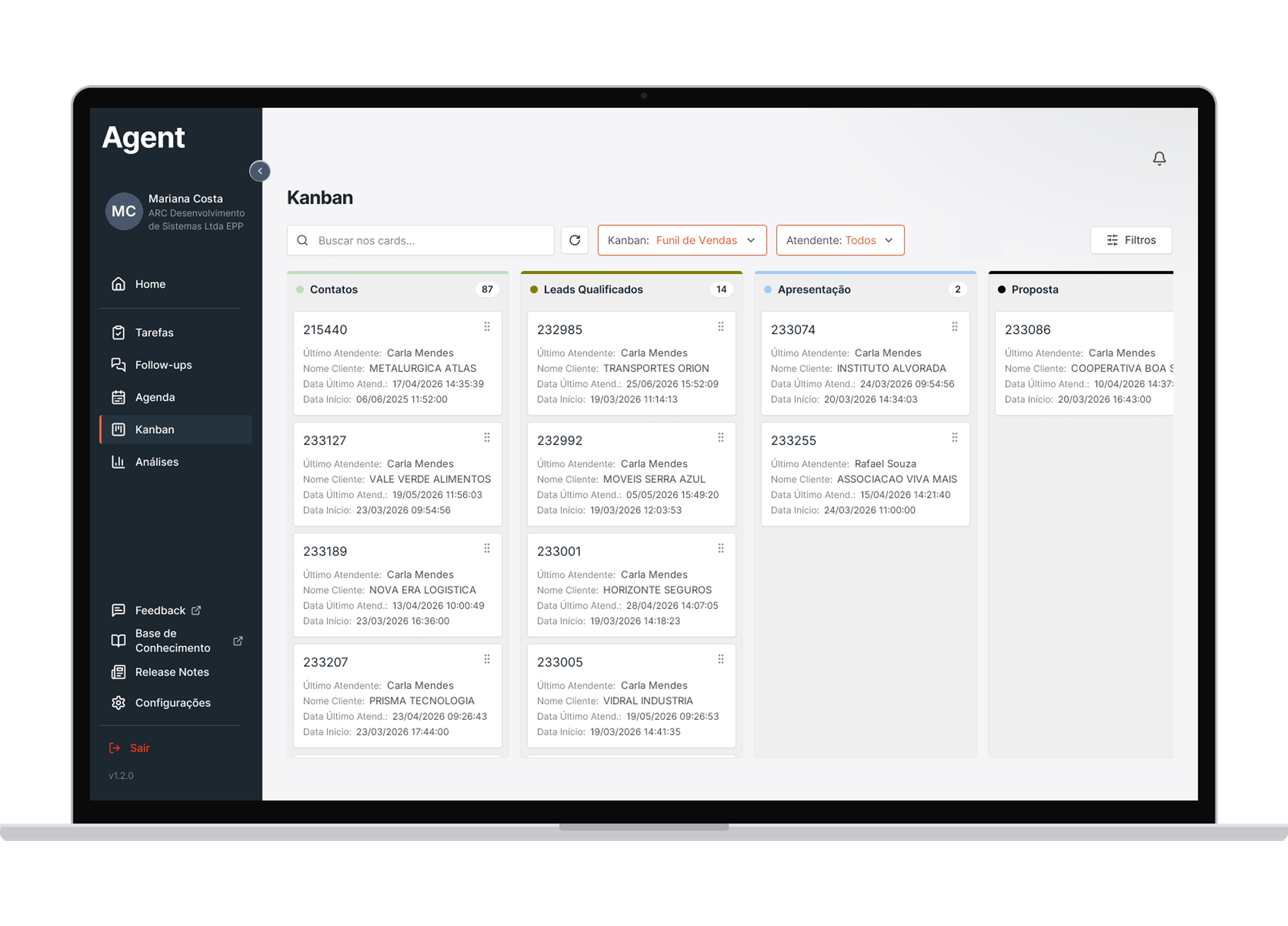 Funcionalidades: Kanban operacional